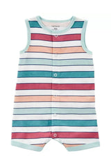Shark Striped Snap-Up Cotton Romper