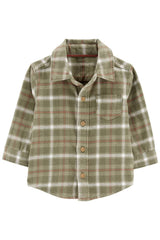 2-Piece Plaid Button-Front Shirt & Corduroy Overall Set