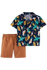 2-Piece Tropical Button-Front Shirt & Short Set
