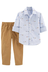 2-Piece Button-Front Shirt & Khaki Pants