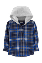 Plaid Button-Front Hooded Shirt